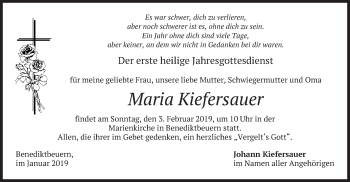 Todesanzeige von Maria Kiefersauer von merkurtz
