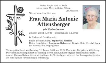 Todesanzeige von Maria Antonie Attensberger von merkurtz