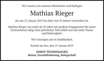 Todesanzeige von Mathias Rieger von merkurtz