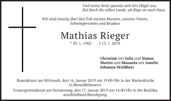Todesanzeige von Mathias Rieger von merkurtz