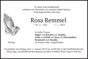 Todesanzeige von Rosa Remmel von merkurtz