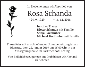 Todesanzeige von Rosa Schanda von merkurtz