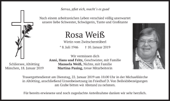 Todesanzeige von Rosa Weiß von merkurtz