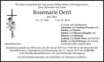Todesanzeige von Rosemarie Oettl von merkurtz