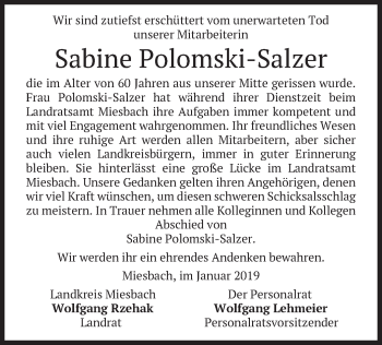 Todesanzeige von Sabine Polomski-Salzer von merkurtz