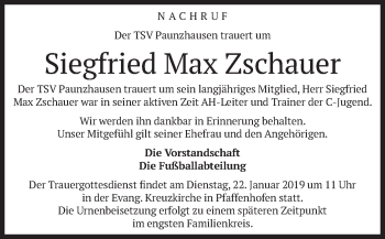 Todesanzeige von Siegfried Max Zschauer von merkurtz