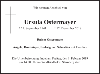 Todesanzeige von Ursula Ostermayer von merkurtz