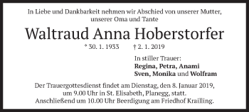 Todesanzeige von Waltraud Anna Hoberstorfer von merkurtz