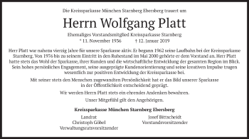 Todesanzeige von Wolfgang Platt von merkurtz