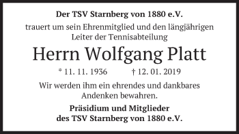 Todesanzeige von Wolfgang Platt von merkurtz