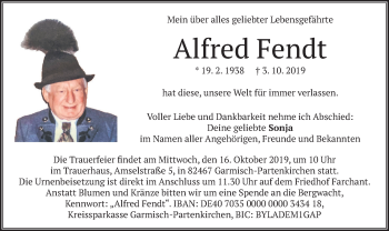 Todesanzeige von Alfred Fendt von merkurtz