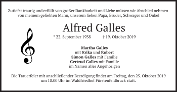 Todesanzeige von Alfred Galles von merkurtz