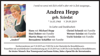Todesanzeige von Andrea Hepp von merkurtz