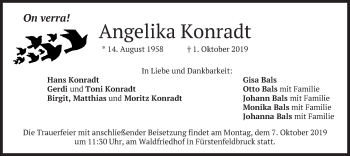 Todesanzeige von Angelika Konradt von merkurtz