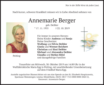 Todesanzeige von Annemarie Berger von merkurtz