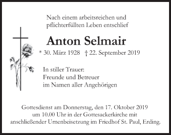 Todesanzeige von Anton Selmair von merkurtz