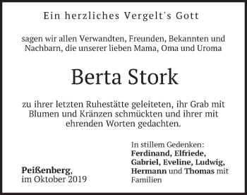 Todesanzeige von Berta Stork von merkurtz