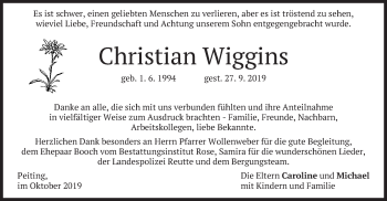 Todesanzeige von Christian Wiggins von merkurtz