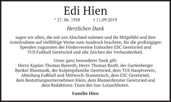 Todesanzeige von Edi Hien von merkurtz