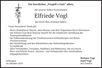 Todesanzeige von Elfriede Vogl von merkurtz
