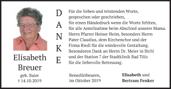 Todesanzeige von Elisabeth Breuer von merkurtz