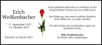 Todesanzeige von Erich Weißenbacher von merkurtz