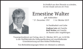 Todesanzeige von Ernestine Walter von merkurtz