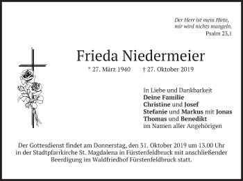 Todesanzeige von Frieda Niedermeier von merkurtz