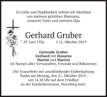 Todesanzeige von Gerhard Gruber von merkurtz