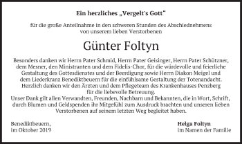 Todesanzeige von Günter Foltyn von merkurtz