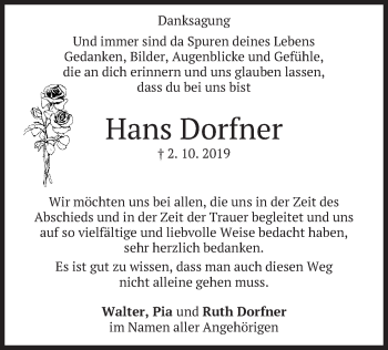Todesanzeige von Hans Dorfner von merkurtz