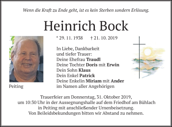 Todesanzeige von Heinrich Bock von merkurtz