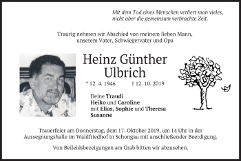 Todesanzeige von Heinz Günther Ulbrich von merkurtz