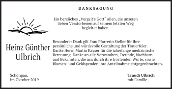 Todesanzeige von Heinz Günther Ulbrich von merkurtz