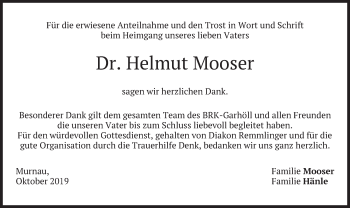 Todesanzeige von Helmut Mooser von merkurtz