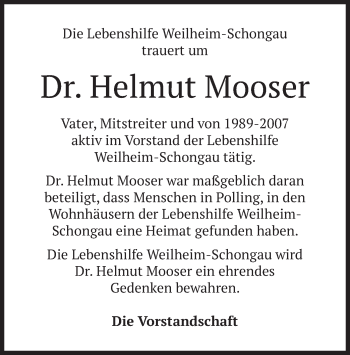 Todesanzeige von Helmut Mooser von merkurtz