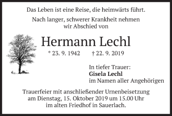 Todesanzeige von Hermann Lechl von merkurtz