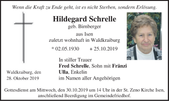 Todesanzeige von Hildegard Schrelle von merkurtz