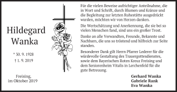 Todesanzeige von Hildegard Wanka von merkurtz