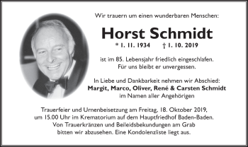 Todesanzeige von Horst Schmidt von merkurtz