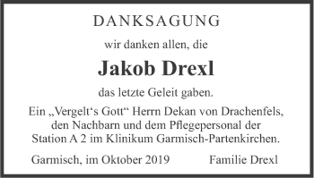Todesanzeige von Jakob Drexl von merkurtz