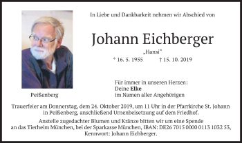 Todesanzeige von Johann Eichberger von merkurtz
