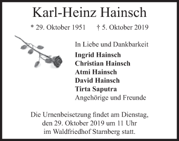 Todesanzeige von Karl-Heinz Hainsch von merkurtz