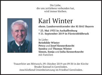 Todesanzeige von Karl Winter von merkurtz