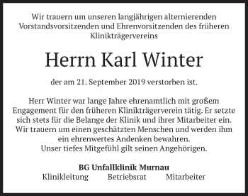 Todesanzeige von Karl Winter von merkurtz
