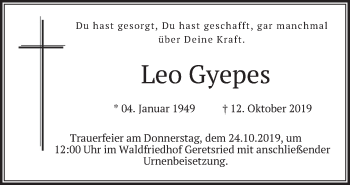 Todesanzeige von Leo Gyepes von merkurtz