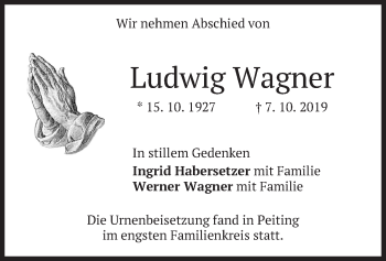 Todesanzeige von Ludwig Wagner von merkurtz