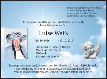 Todesanzeige von Luise Weiß von merkurtz