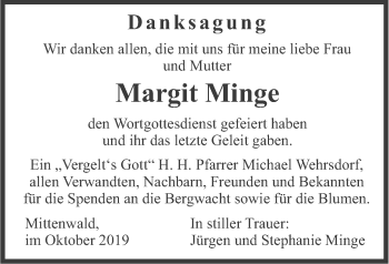 Todesanzeige von Margit Minge von merkurtz
