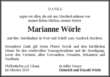 Todesanzeige von Marianne Wörle von merkurtz